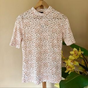 NWT Nude & White Sheer Lace Design Top